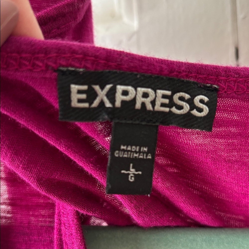 Express Deep Fuchsia Draped Off-Shoulder knit Top sz L - Picture 2 of 5